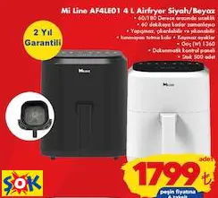 Mİ LİNE AF4LE01 4 L AİRFRYER SİYAH/BEYAZ